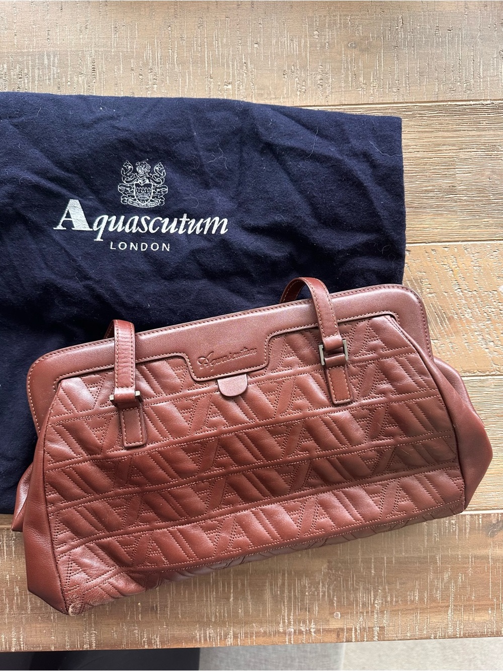 Aquascutum London Quilted Leather Handbag— Chestnut Brown